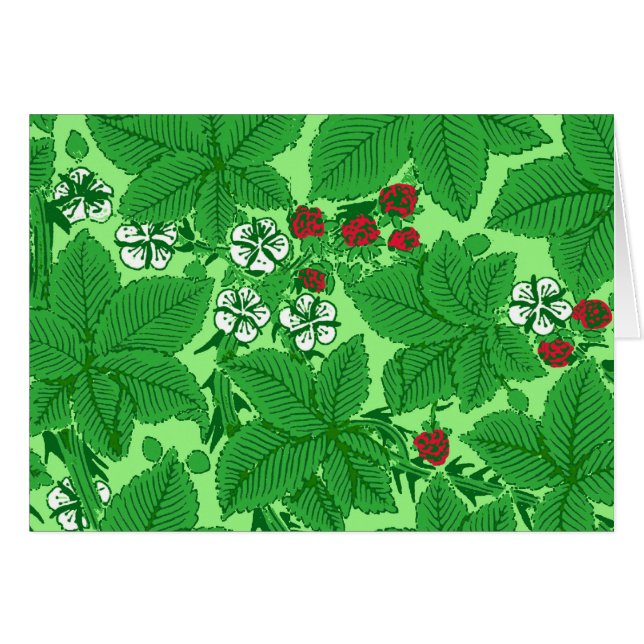 Art nouveau Jordgubbar och Löv, Lime Green OBS Kort (Framsidan Horizontal)