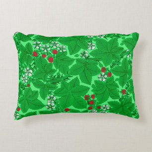 Art nouveau Jordgubbar och Löv, Lime Green Prydnadskudde