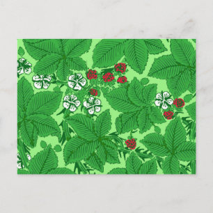 art nouveau Jordgubbar och Löv, Lime Green Vykort