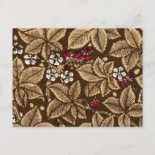 Art nouveau Jordgubbar och Löv, Mörk Brown Vykort