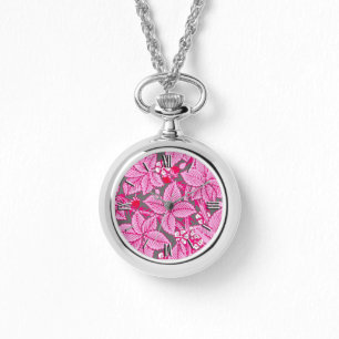 Art nouveau Jordgubbar och Löv, Rosa och Grått Armbandsur