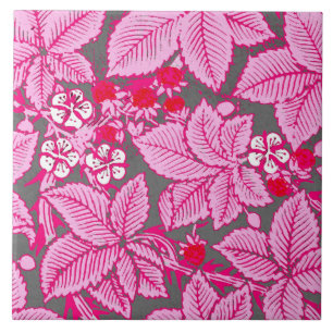 Art nouveau Jordgubbar och Löv, Rosa och Grått Kakelplatta