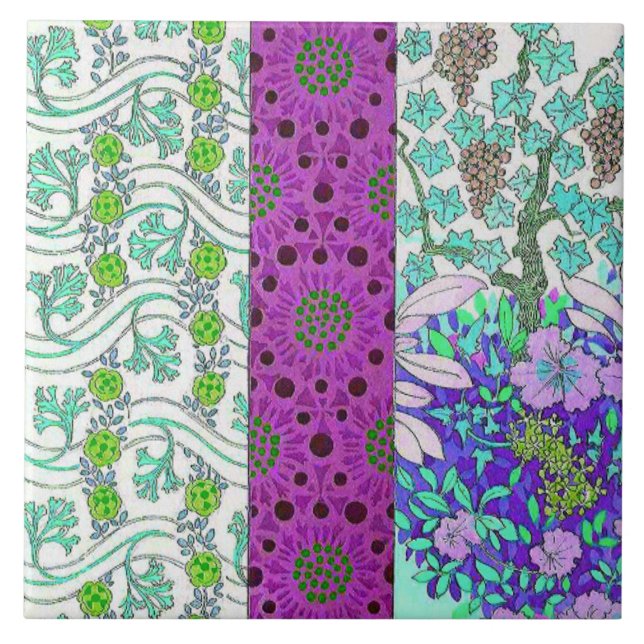 Art nouveau joseph binet Vinranka blommande  Kakelplatta (Framsidan)