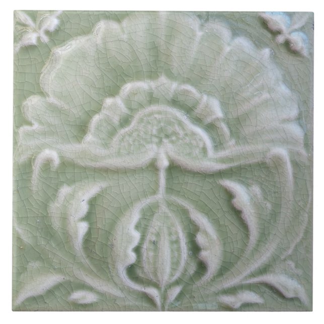Art nouveau jugendstill-blommans grått-grönt kakelplatta (Framsidan)