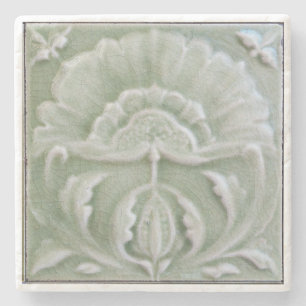 Art nouveau jugendstill-blommans grått-grönt stenunderlägg