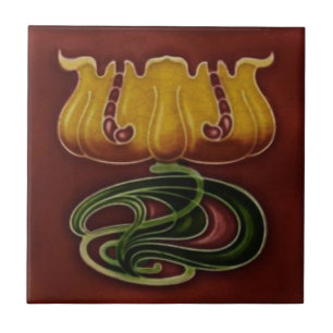 Art nouveau Jugendstill c1900 Repro, tysk Blommigt Kakelplatta