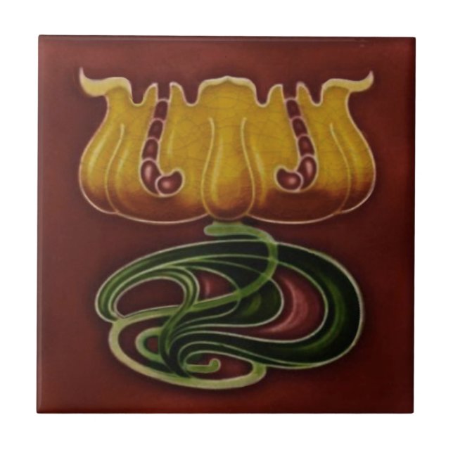 Art nouveau Jugendstill c1900 Repro, tysk Blommigt Kakelplatta (Framsidan)