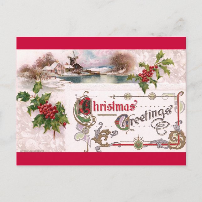 Art nouveau julhälsningar med Holly Helg Vykort (Framsida)