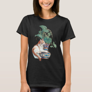 Art Nouveau Katt Sitter Bredvid Krukväxt T Shirt