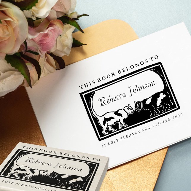 Art Nouveau-katter Boketikett Stämpel (Skapare uppladdad)