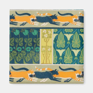 Art Nouveau-katter och blommor Magnet