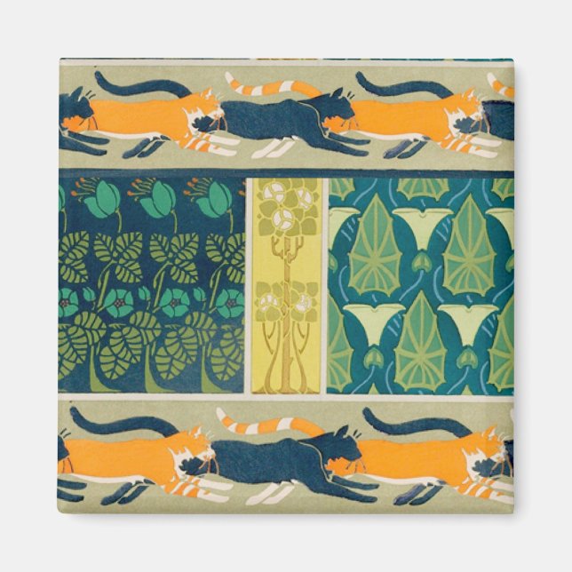 Art Nouveau-katter och blommor Magnet (Framsidan)