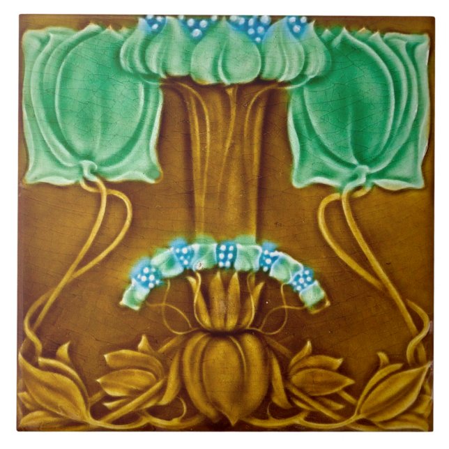 Art nouveau keramisk eldvägg kakelplatta (Framsidan)