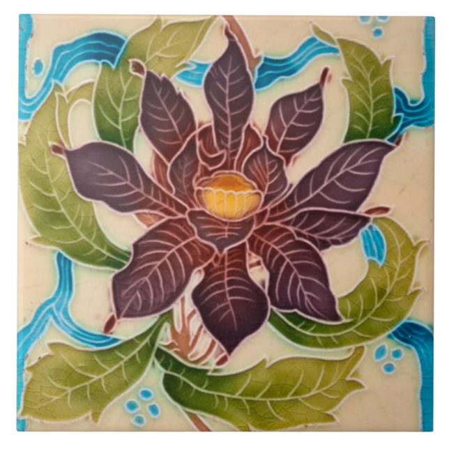 Art nouveau keramisk eldvägg kakelplatta (Framsidan)