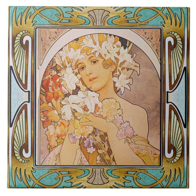 Art nouveau keramisk plattalfosmuschdesign 11 kakelplatta (Framsidan)