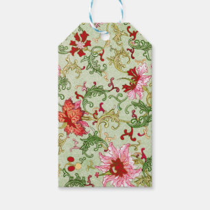 Art Nouveau Kinesisk Blommönster Chinoiserie i Vin Presentetikett