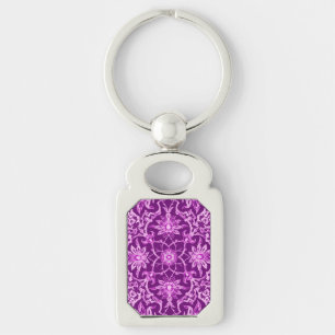 Art nouveau kinesiska Mönster - Ametyst Lila Rektangulärt Silverfärgad Nyckelring