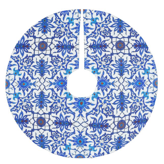 Art nouveau kinesiska Mönster - Koboltblått och vi Julgransmatta Borstad Polyester (Framsidan)