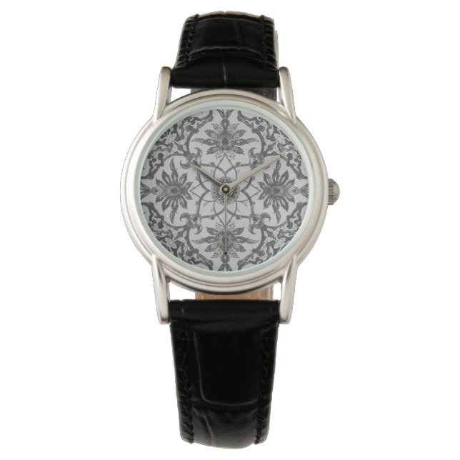 Art nouveau kinesiska Mönster - Silver Grått Armbandsur (Framsida)