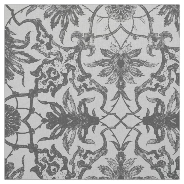 Art nouveau kinesiska Mönster - Silver Grått Tyg (Provkarta)