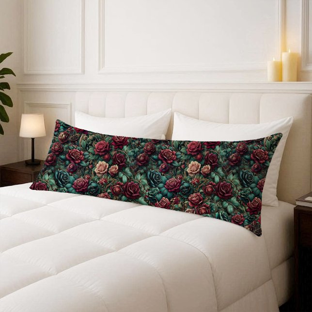 Art Nouveau Klättrande Ros Teal Kroppskudde (Art Nouveau Climbing Rose Teal Body Pillow)