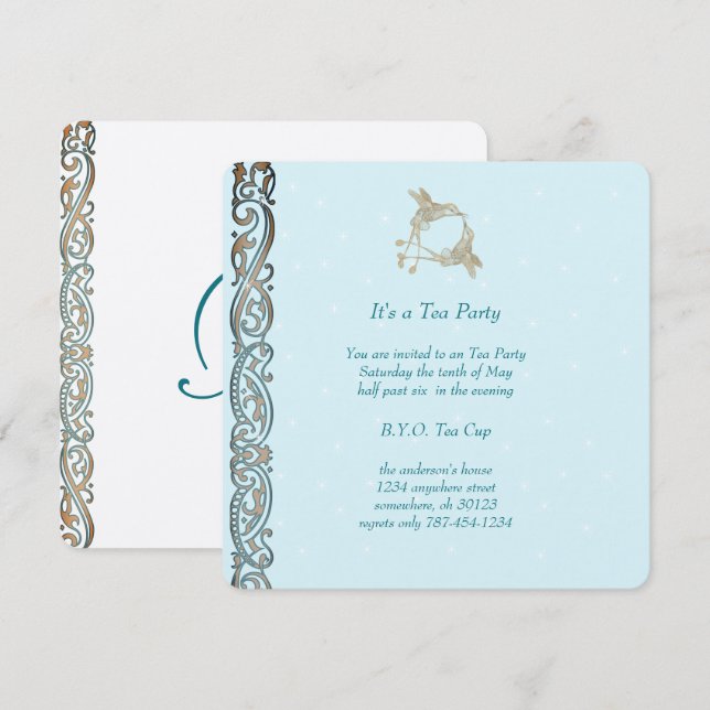 Art Nouveau Kolibri Tebordsinbjudningar Inbjudningar (Fram/baksida)