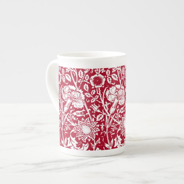 Art nouveau-kolonn, röd och vit benporslin mugg (Framsida vänster)