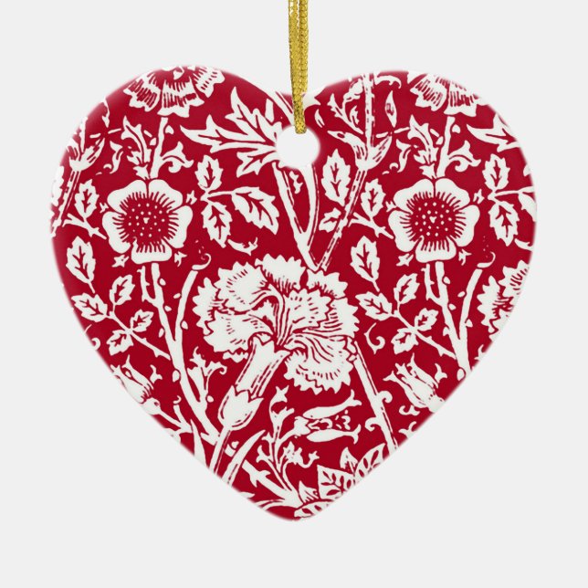 Art nouveau-kolonn, röd och vit julgransprydnad keramik (Framsidan)
