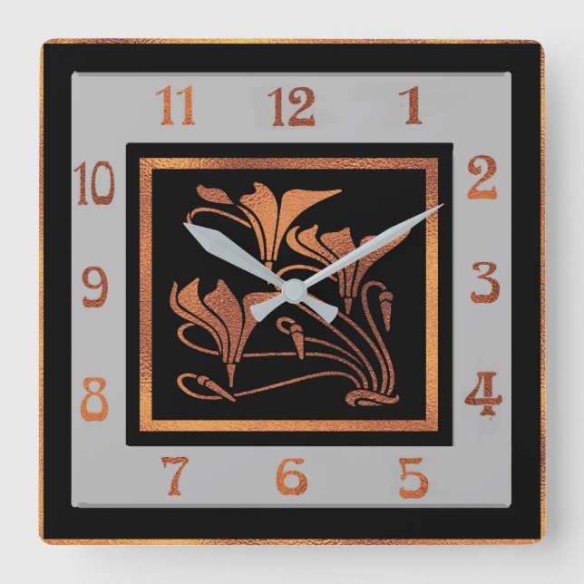 Art nouveau (koppar och svart) fyrkantig klocka (Framsida)