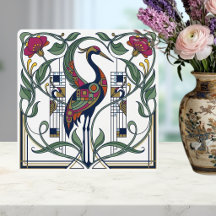 Art Nouveau Kran Floral Geometrisk Mönster Keramik