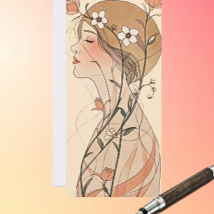 Art Nouveau Kvinna - Flytande Blommor – Pasteller Kort