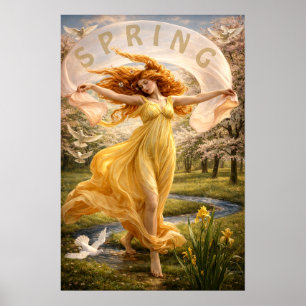 Art Nouveau Kvinna i en blommande äng Poster