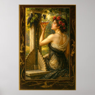 Art Nouveau Kvinna I Vinberg Med Vin Poster