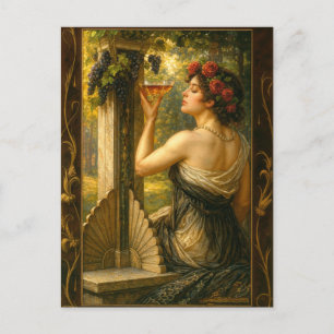 Art Nouveau Kvinna I Vinberg Med Vin Vykort