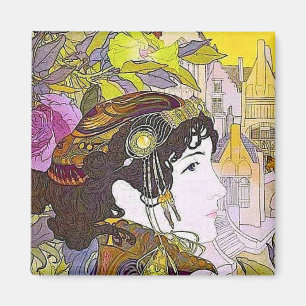 Art Nouveau Kvinna Magnet