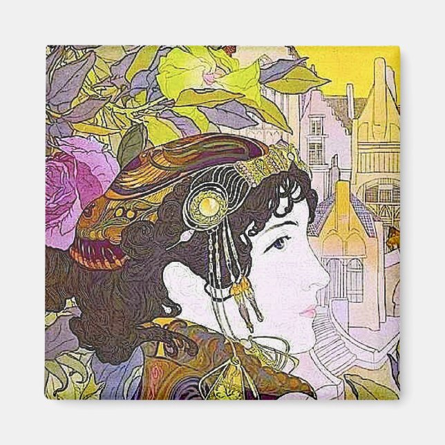 Art Nouveau Kvinna Magnet (Framsidan)