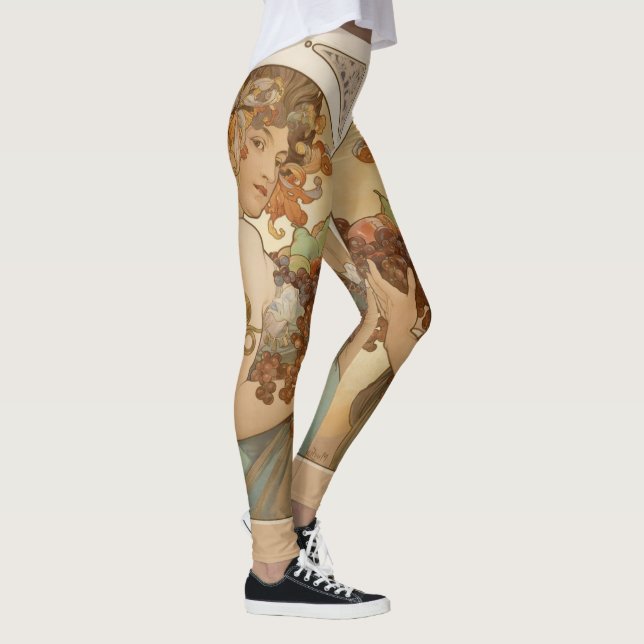 Art nouveau Kvinna med Fruit Alphonse Mucha Leggings (Höger)
