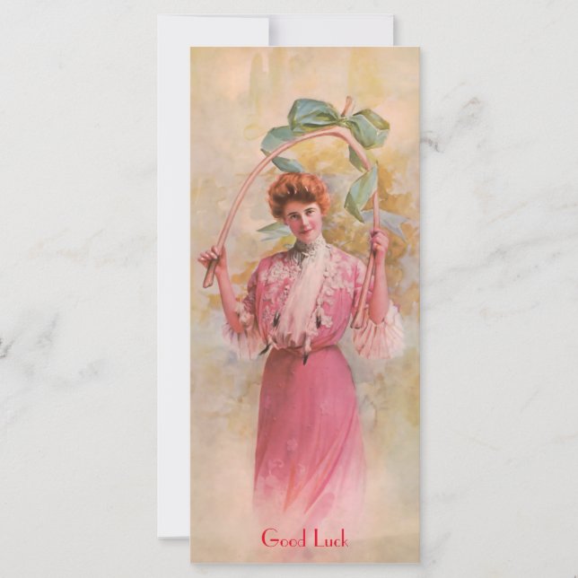 Art nouveau Kvinna med Wishbone Lycka till Kort (Framsida)