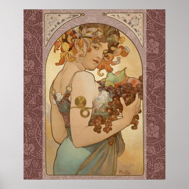 Art Nouveau Kvinna Mucha Vacker Poster (Framsidan)