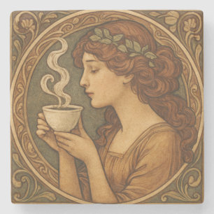 Art nouveau kvinnor med kaffe stenunderlägg