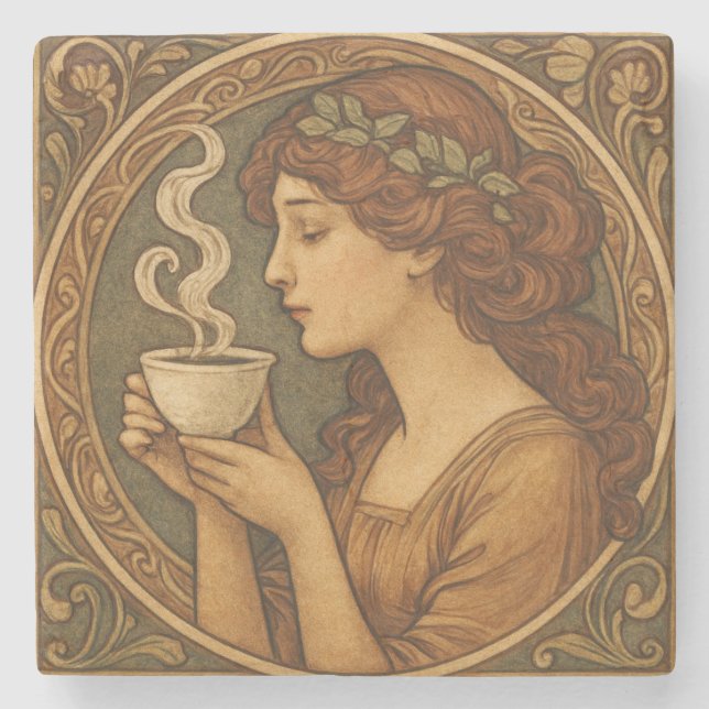 Art nouveau kvinnor med kaffe stenunderlägg (Framsidan)