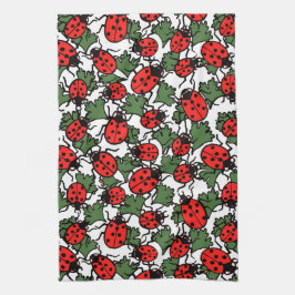 Art nouveau Ladybug Insektra Mönster Kökshandduk