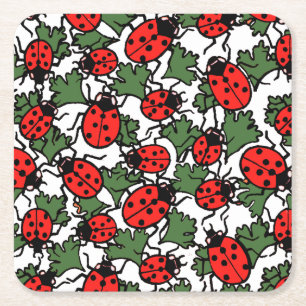 Art nouveau Ladybug Insektra Mönster Underlägg Papper Kvadrat