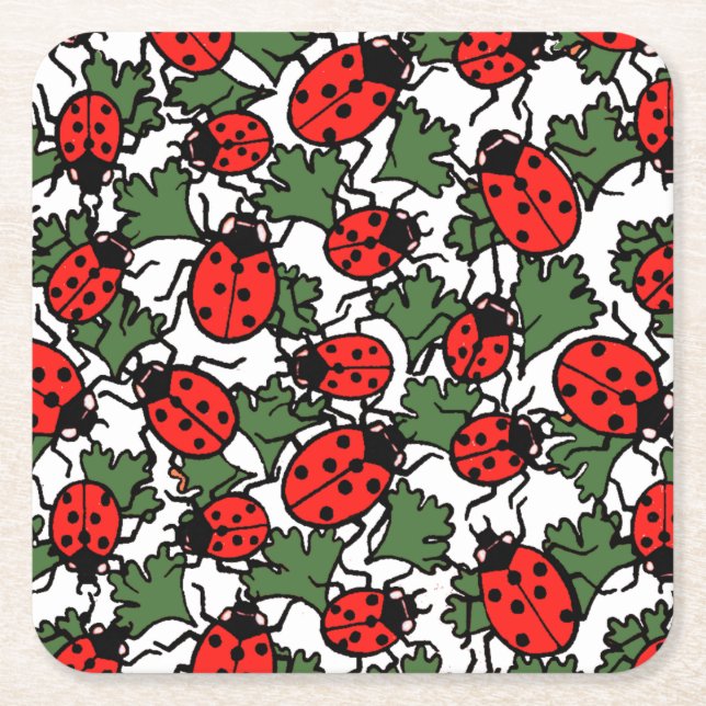 Art nouveau Ladybug Insektra Mönster Underlägg Papper Kvadrat (Framsidan)