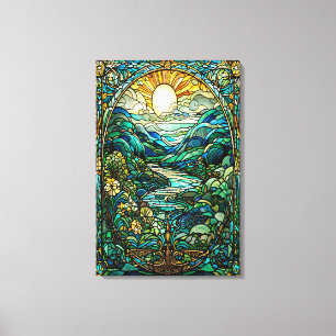 Art nouveau-lagrad soluppgång i glaset Ligcape Art Canvastryck