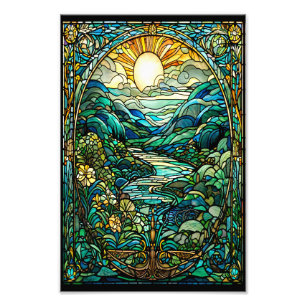 Art nouveau-lagrad soluppgång i glaset Ligcape Art Fototryck