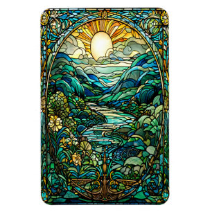 Art nouveau-lagrad soluppgång i glaset Ligcape Art Magnet