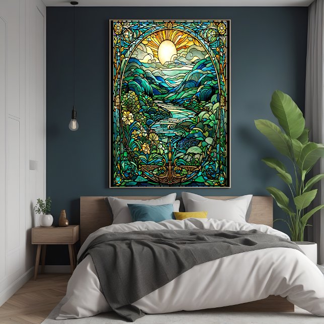 Art nouveau-lagrad soluppgång i glaset Ligcape Art Poster (Skapare uppladdad)
