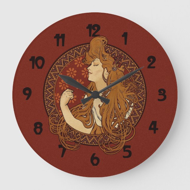 Art Nouveau Långhårig Kvinna Stor Klocka (Framsida)