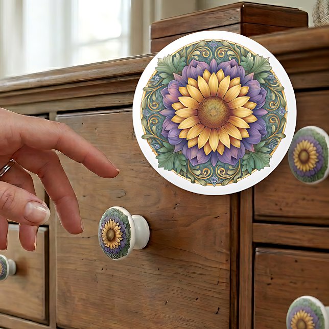 Art Nouveau Lavendel Solrosmedaljong Knopp (Skapare uppladdad)